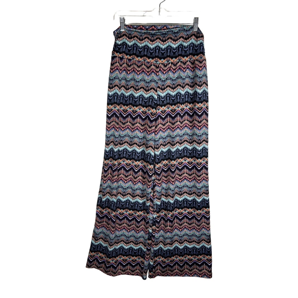 AB Studio Womens Wide Leg Palazzo Pants Chevron Ikat Print Purple Blue Large